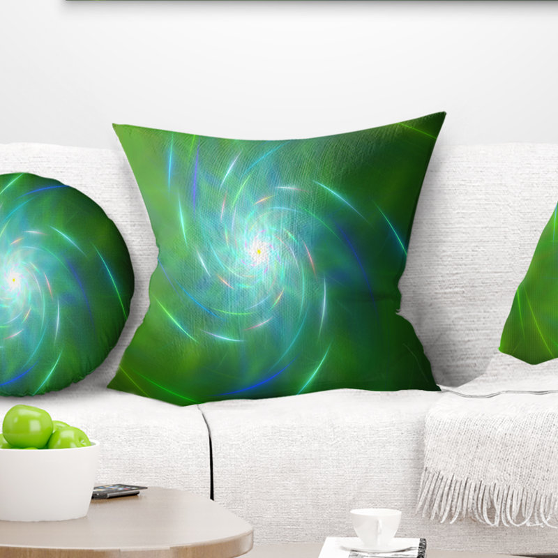 Fractale tourbillon - coussin abstrait imprimé, 16 po x 1 po, Coussin décoratif, Vert