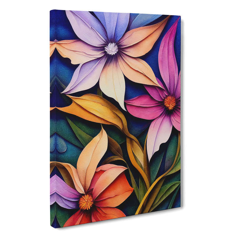 Colourful Flowers No.2 - Print, Wrapped Canvas, 50cm H x 35cm W x 3cm D, No Matte