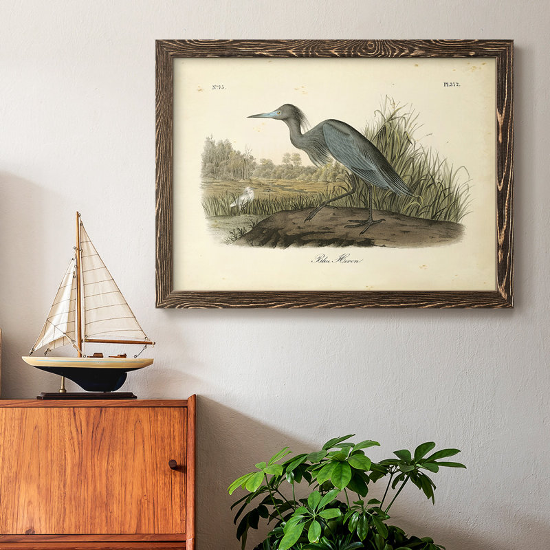 Audubons Blue Heron, reproduction d'art sur toile, H 26 po x l 38 po x P 1,5 po, Noyer
