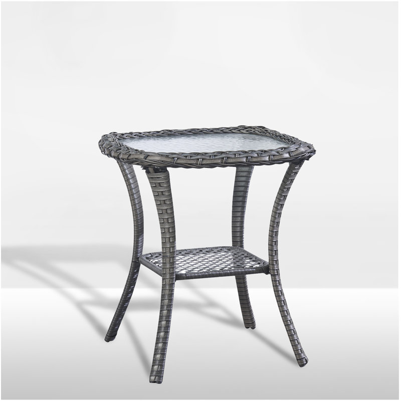 Table d'appoint en rotin avec plateau en verre Schutt, Gris