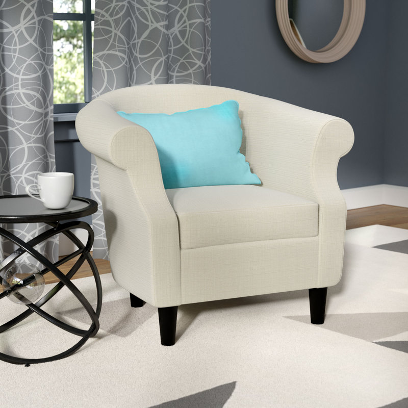 Fauteuil demi-tonneau en polyester Adea, Mélange de polyester blanc