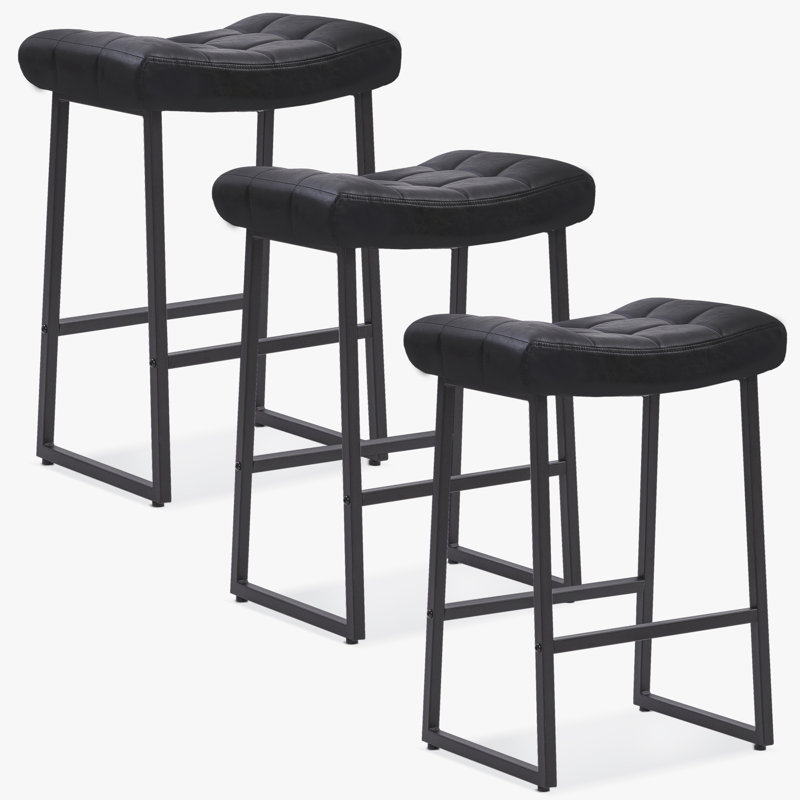 Tabouret de bar large en similicuir, Siège noir / cadre noir