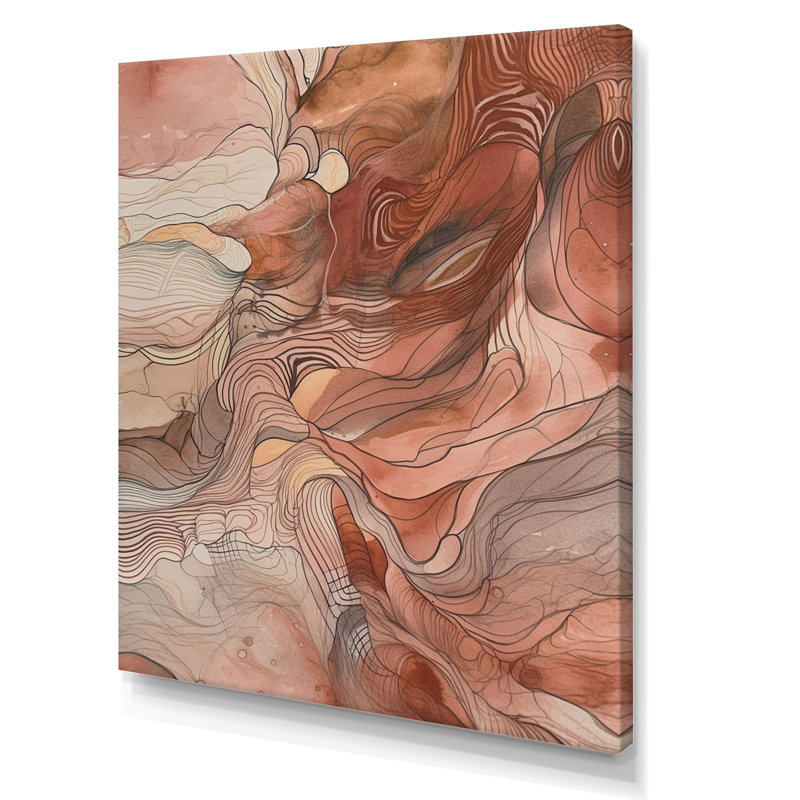 Chocolat, rêves, terre cuite, aquarelle - peinture abstraite, art mural, H 44 po x l 34 po x P 1,5 po, Toile tendue