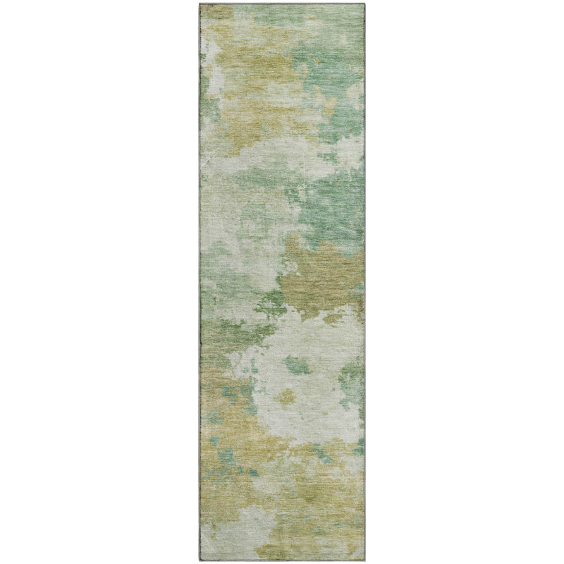 Premium Machine Washable Mayfield AMF2144 abstract Rug, 2'3" x 7'6" Runner, Aloe