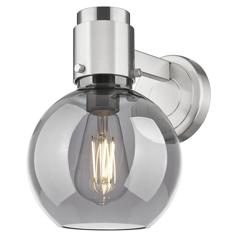 Downtown Urban - Lawton Sphere - 1 Light 8" Wall-mounted Sconce , Brushed Satin Nickel, Light Smoke