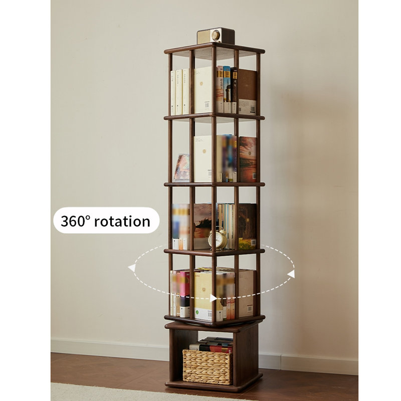 Bibliothèque rotative en bois massif, (5 tablettes) H 62,99 po x l 14,96 po x P 15,08 po