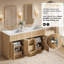 Meuble-lavabo double sur pied de 152 cm (60 po) avec portes et tiroirs cannelés, naturel-2023344220