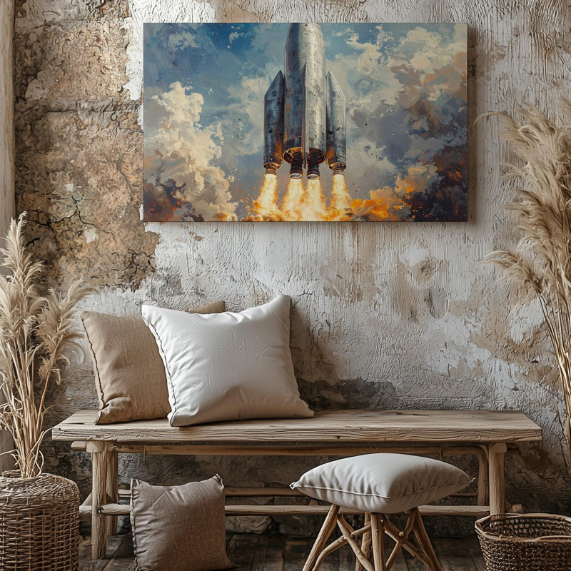 Lancement de fusée sur toile, H 9 po x l 12 po