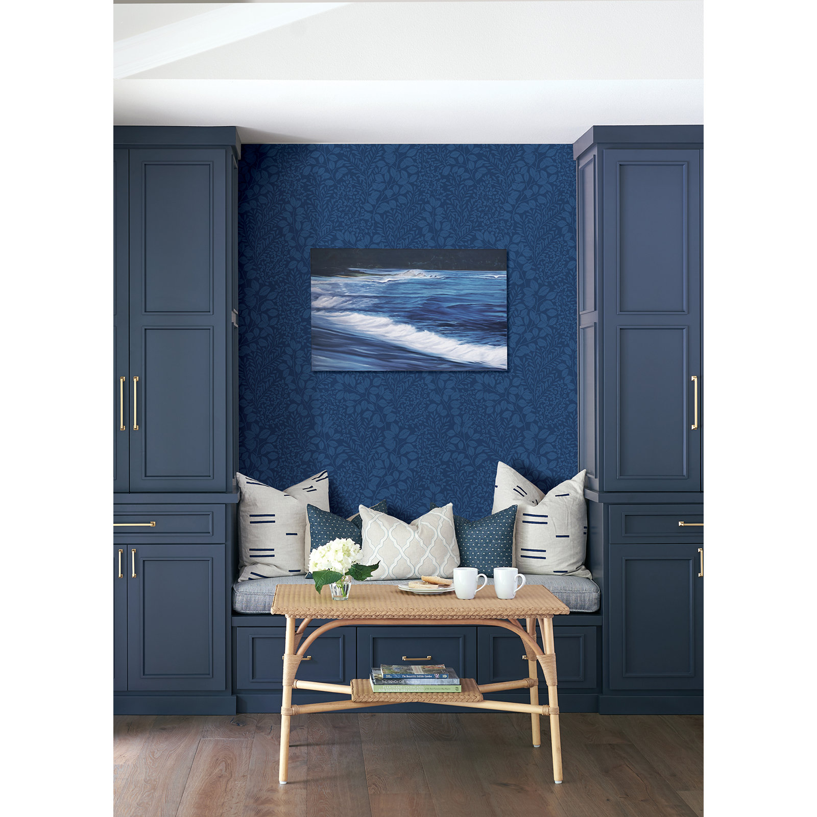 Adamina Flowers Wallpaper, Navy Blue