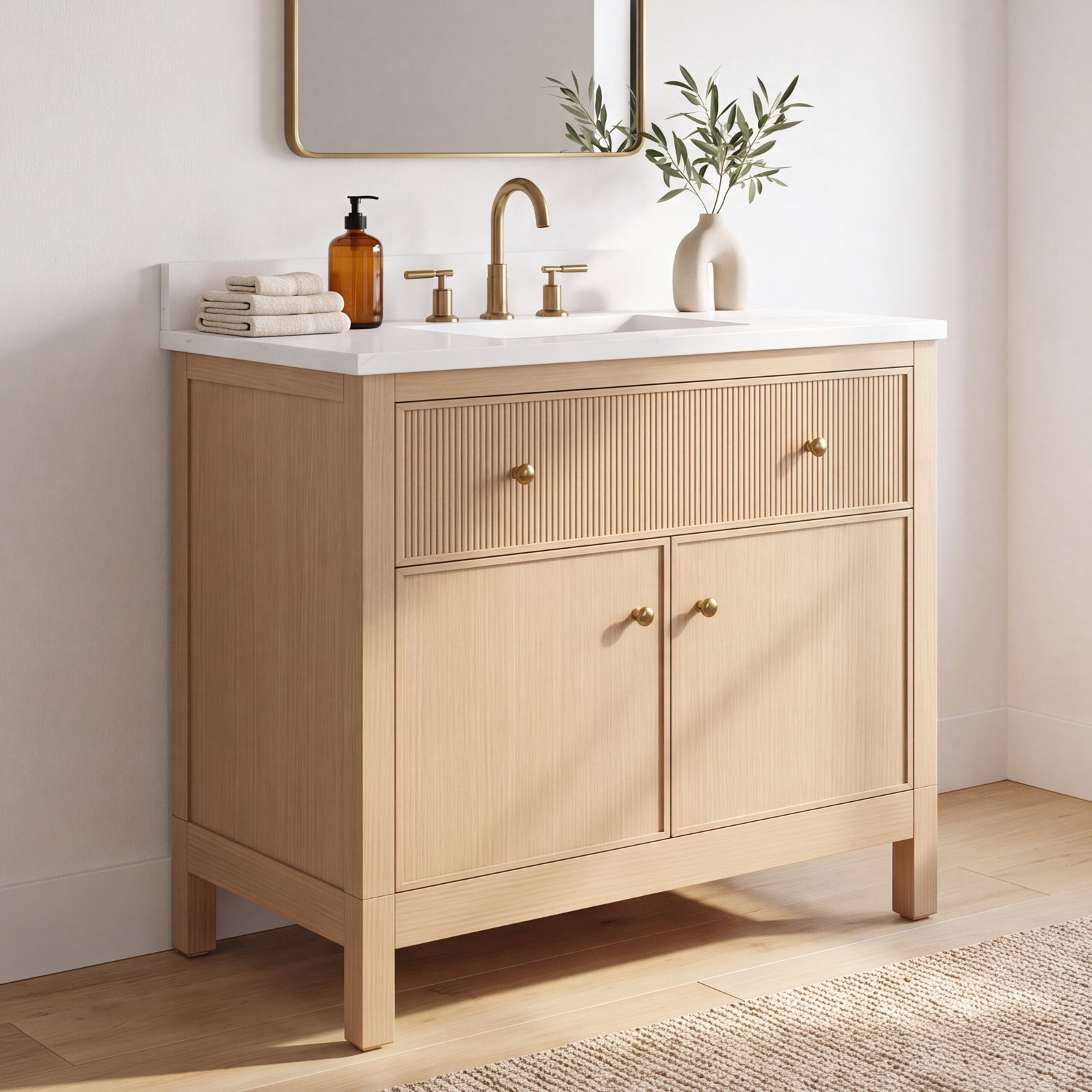 Kohler Malin Single Bathroom Vanity, Oak, Brass, 36"