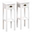 White engineered wood bedside table set of 2, scandinavian narrow nightstands with drawer and open lower shelf