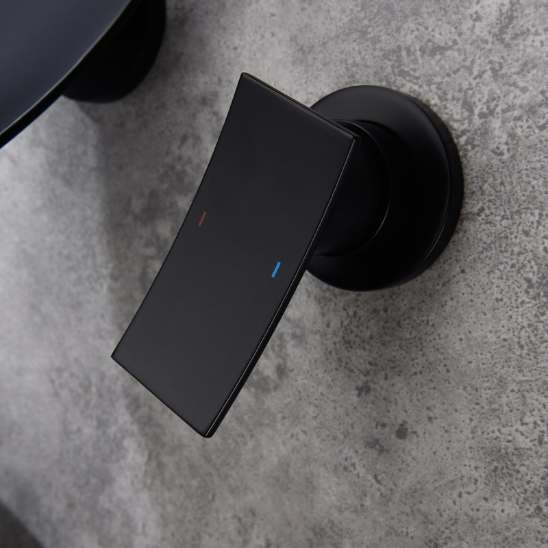 Wall Mount Widespread Bathroom Tap In Matte Black, Generous Spout, Accurate Control Of Water Flow And Temperature, Ideal For Use Black Faucet Mount, Vast Waterfall Style Precise Temperature Rate,