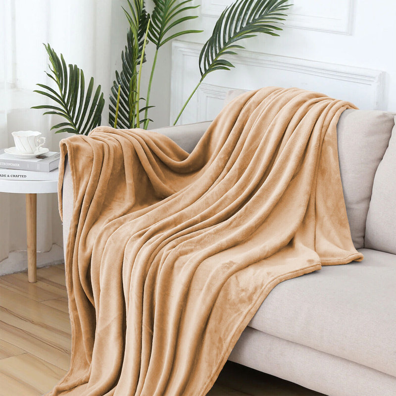 Carsonhill Reversible Mink Faux Fur Plush Fleece Throw/ Blanket, Camel, W150 x L200cm