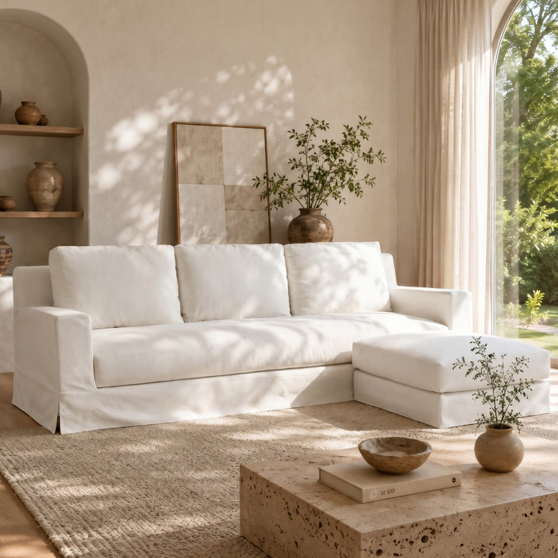Canapé Ailey 3 places avec pouf, housse déhoussable surdimensionnée de 2,80 m (110 po) avec revêtement amovible et lavable en une seule pièce