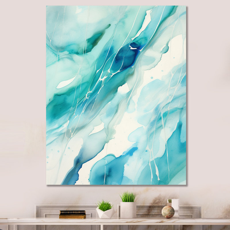 Turquoise Waves Impressions Of Infinity I - Peinture abstraite, impressions d'art mural, H 20 po x l 12 po, Cadre photo blanc