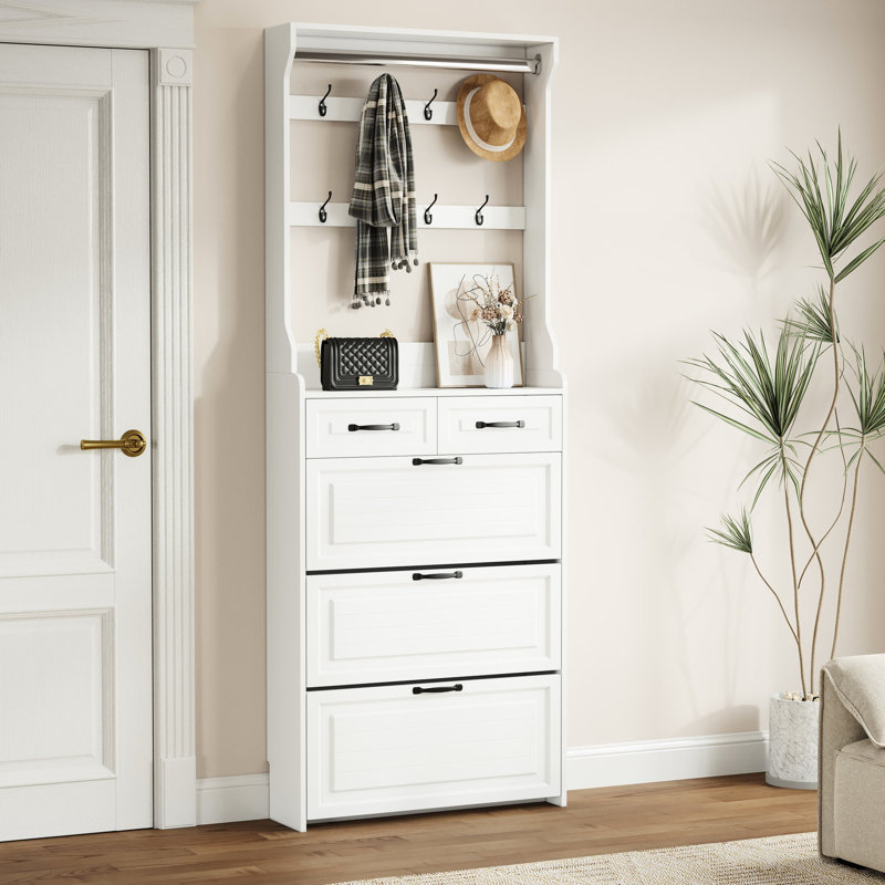 Armoire à chaussures blanche 3 portes et 2 portes avec support - organisation fonctionnelle et efficace, panneau de particules tendance, rangement spacieux
