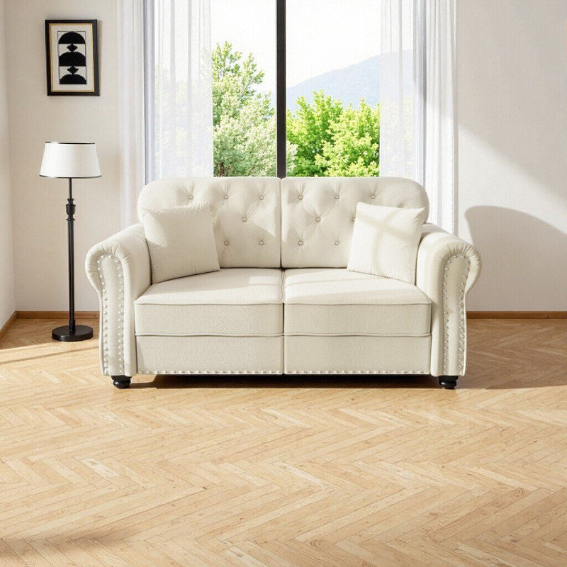 Canapé en velours 63 po Chesterfield, Beige