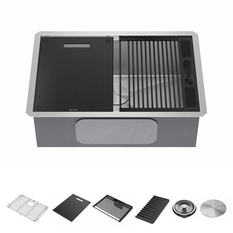 Delta Rivet™ 27" L Workstation Kitchen Sink Undermount 16 Gauge Stainless Steel Single Bowl with WorkFlow™ Ledge