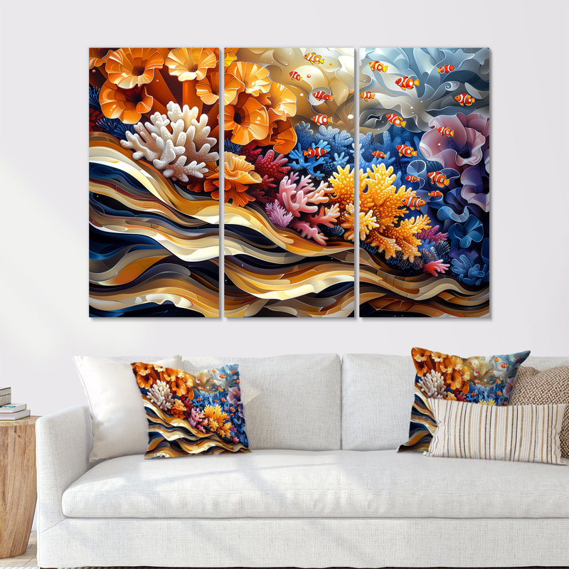 Ensemble de salon art mural brun grande barrière de corail I - corail, Sans cadre, H 40 po x l 60 po