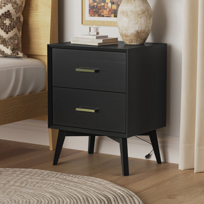 Table de chevet 2 tiroirs Preston H 26 "moderne avec ports USB et pieds évasés