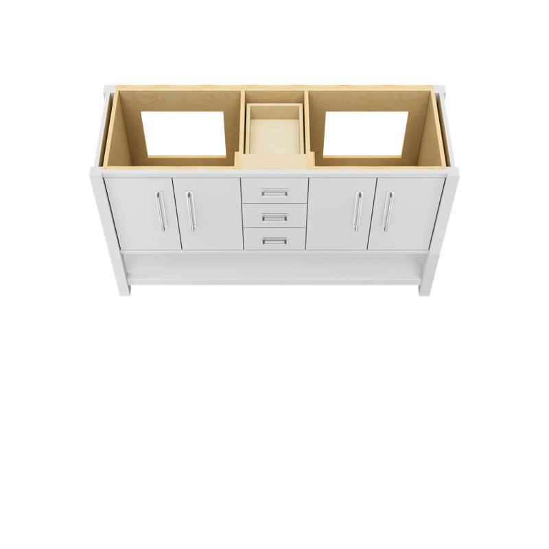 Kiawah Double Bath Vanity, Strong White, Polished Chrome, 60"