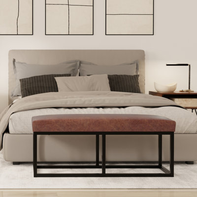 Reynolds 44"W Ottoman Bench in Distressed Vegan Leather and Metal Base