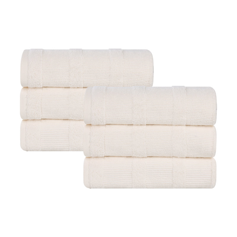 Aleron Ribbed 100% Cotton Assorted Solid Highly Absorbent Hand Towel Set, Ivory
