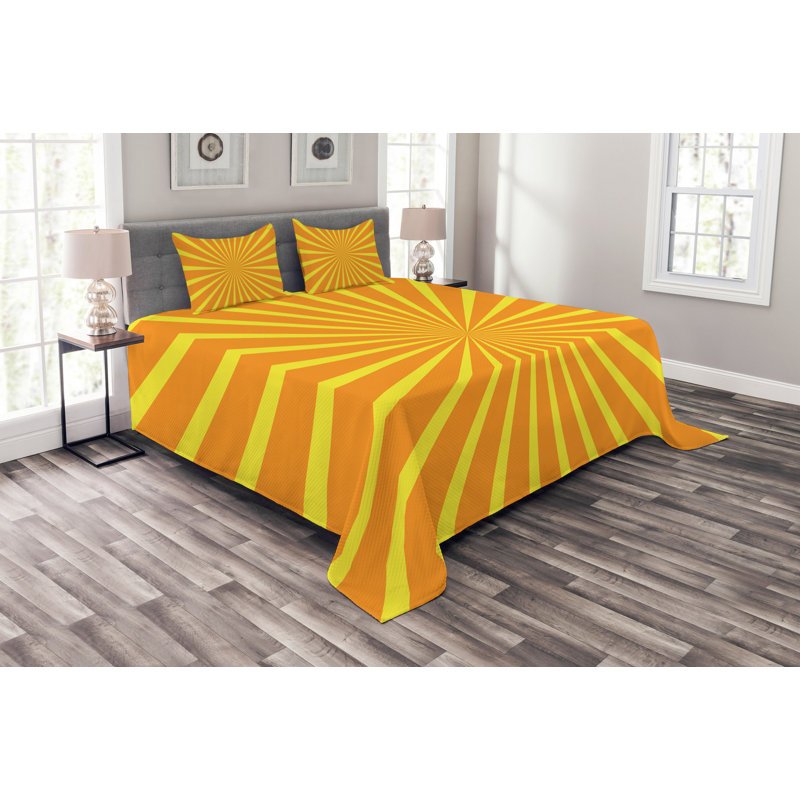 Abraar Yellow/White Microfibre Bedspread Set, 220 x 264 cm