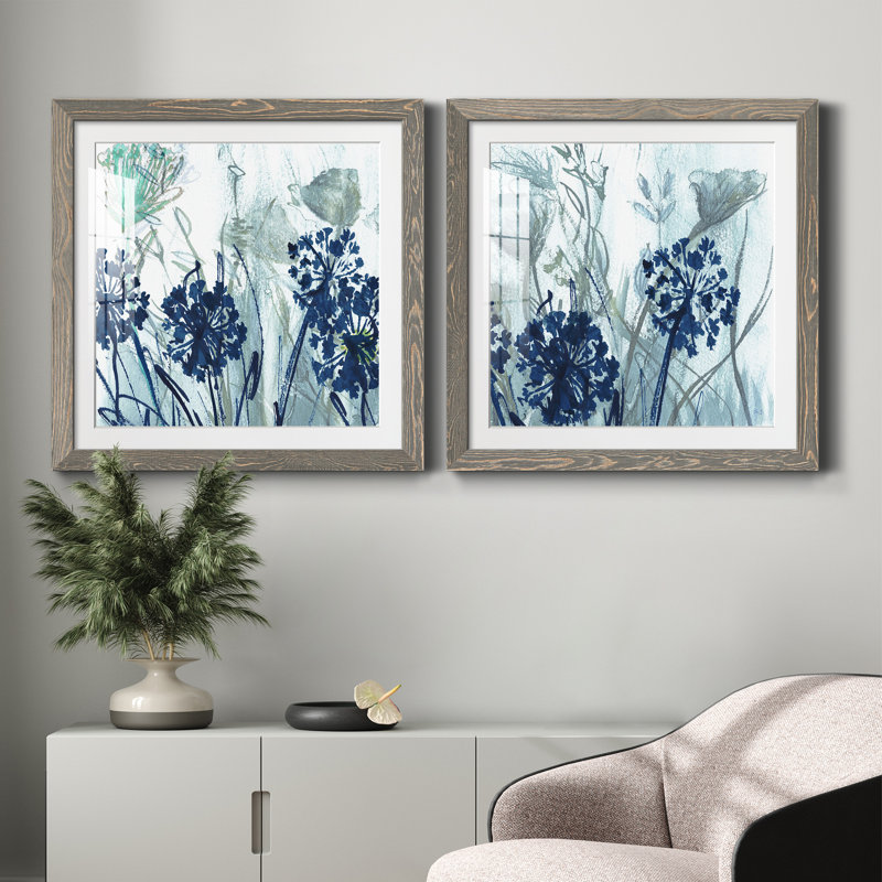 Indigo Field I - ensemble de 2 peintures, Cadre en papier gris, H 35,5 po x l 71 po x P 1,5 po