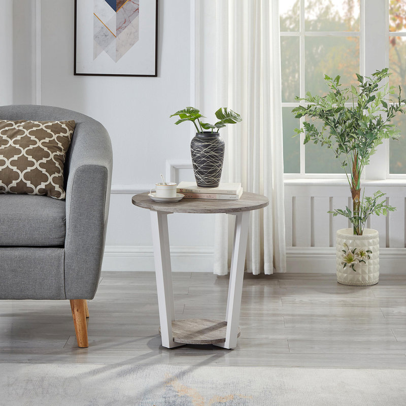 Elysian Contemporary Round End Table With Shelf - Gray