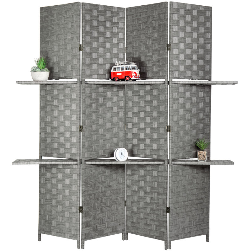 160Cm W x 175Cm H 4 - Panel Solid Wood Room Divider, Grey