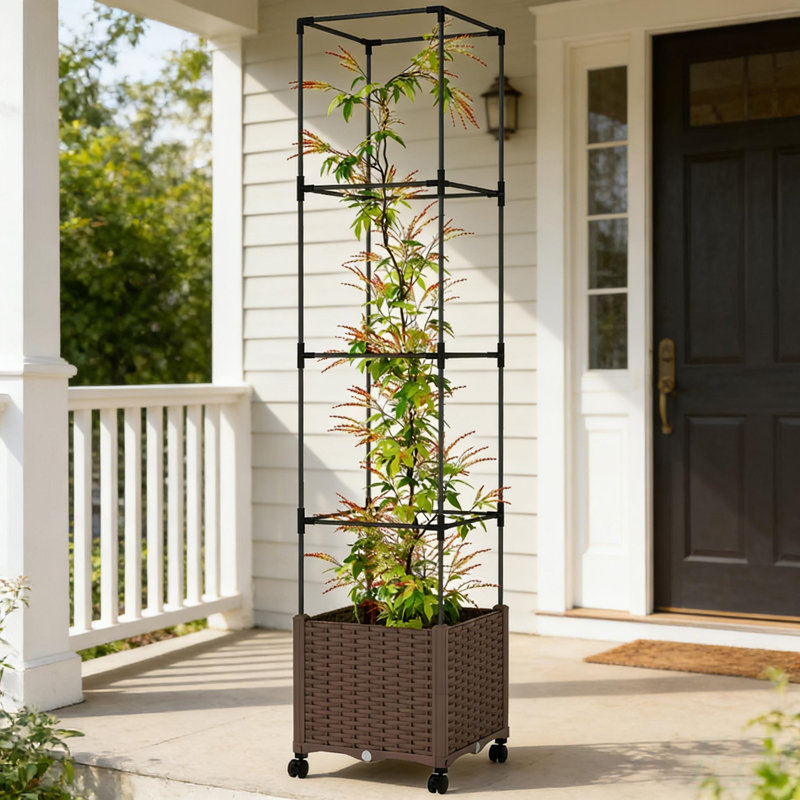 Plant Cage,Raised Garden Bed,Mobile Trellis Plant Bed, Brown