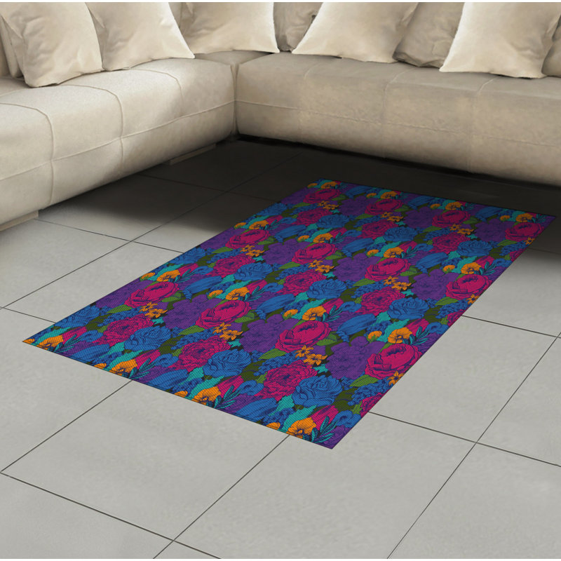 Floral High Density Long Fiber Poly Threads Decorative Area Rug Carpet, Rectangle 4' x 5'8"