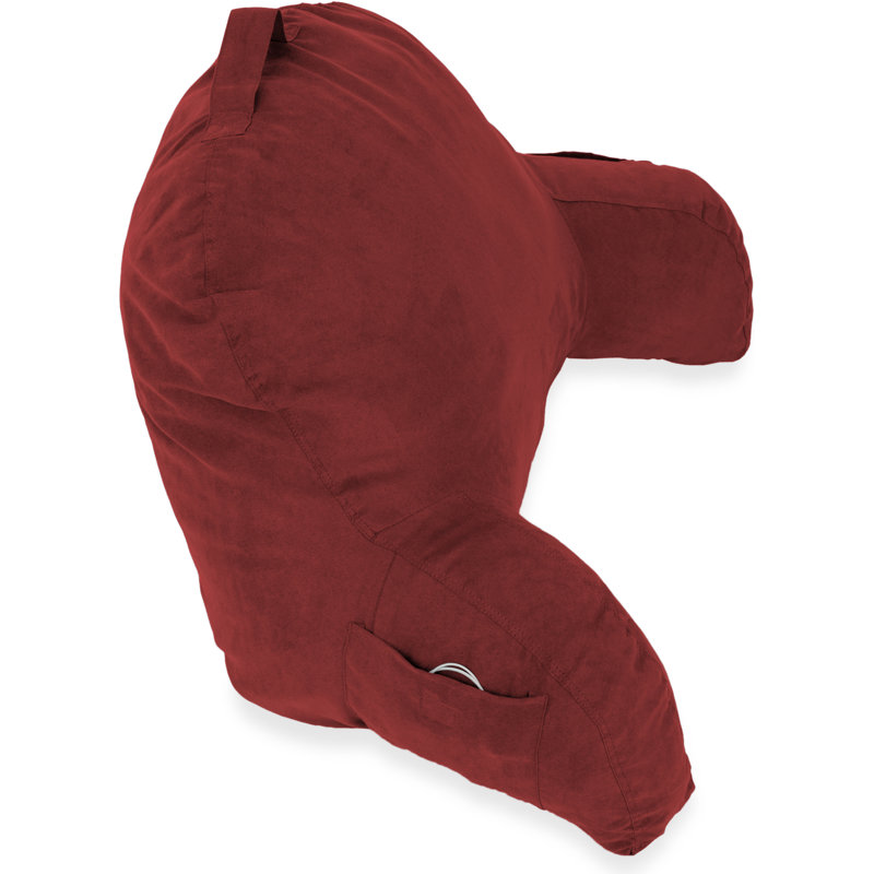 Red Microsuede Bed Rest Pillow with Arms
