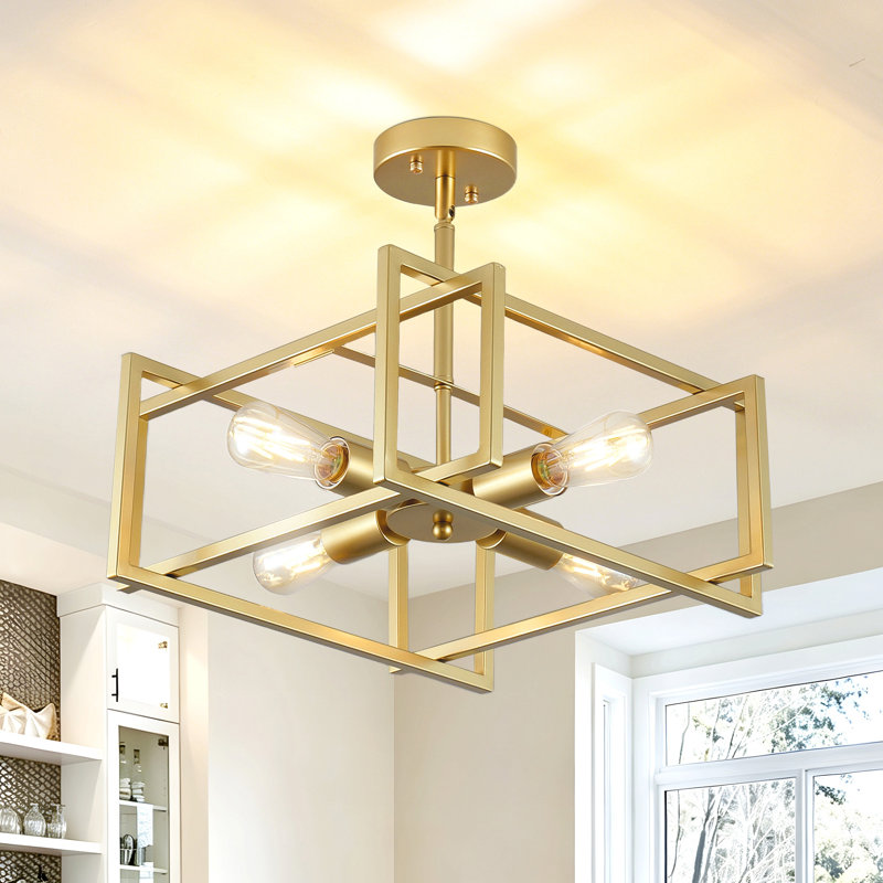 Plafonnier encastré industriel à 4 lumières de style lustre de style campagnard à 4 lumières pour îlot de cuisine, salle à manger, vestibule et couloir