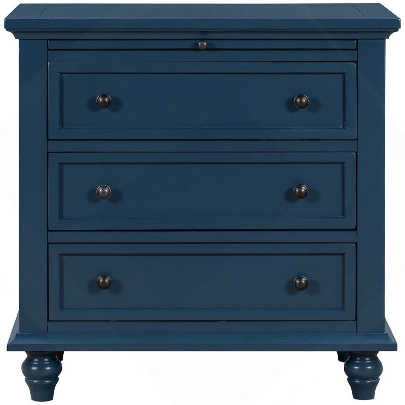 Armoire de rangement en bois à 3 tiroirs, table de bout avec plateau coulissant, Bleu
