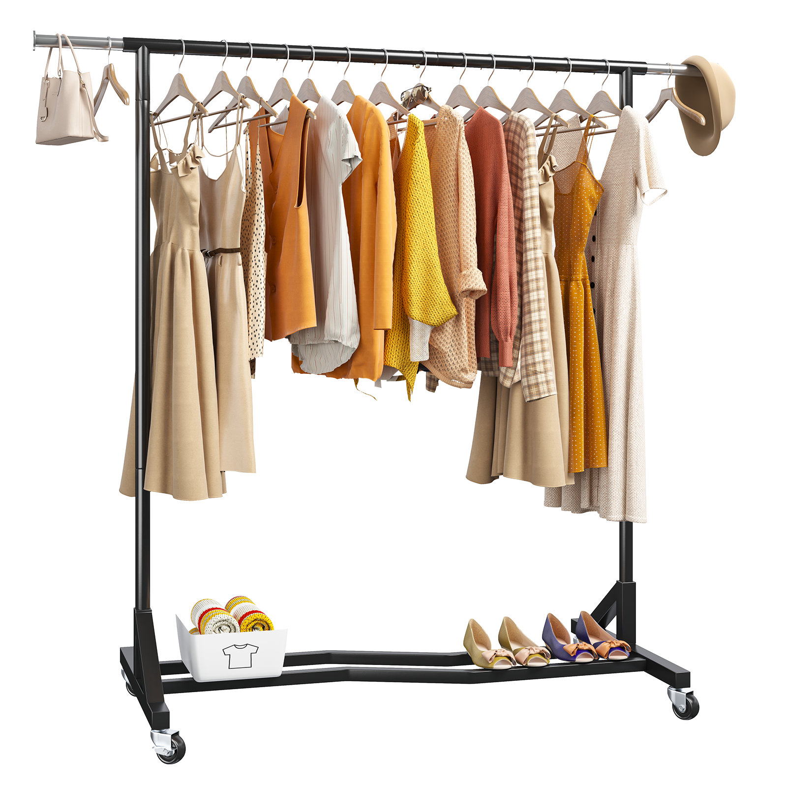 Rebrilliant Masen Metal Garment Rack Portable Clothing Racks Rolling  Clothes Rack Heavy Duty Clothes