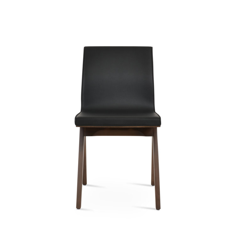 Chaise en bois Polo Fino, Similicuir noir, Naturel