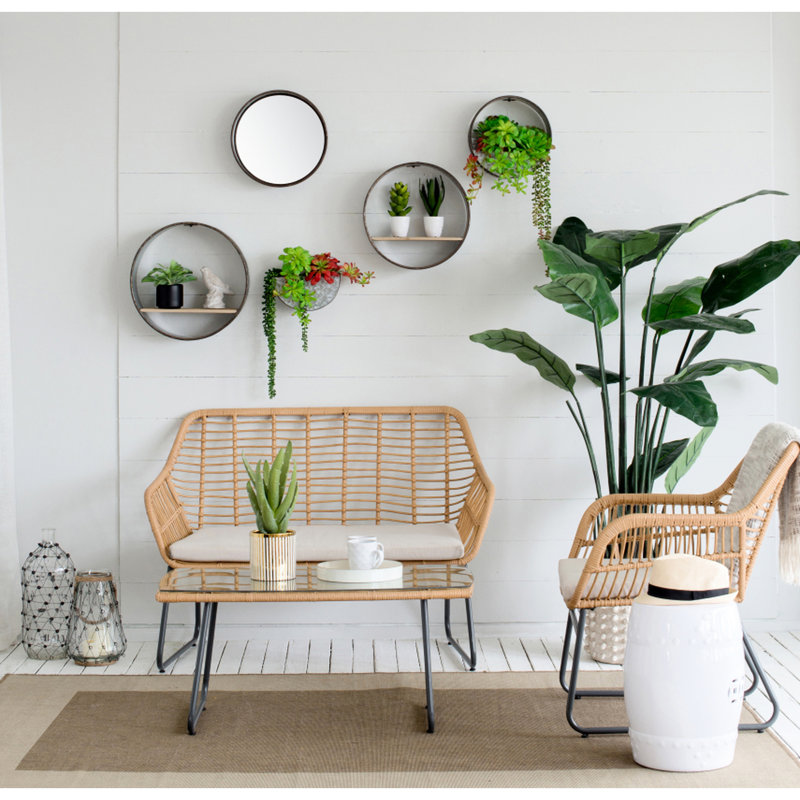 Jardinière murale contemporaine à 5 compartiments - Métal gris avec étagères en bois, fond miroir, bac profond et jardinières en demi-lune. Ensemble en fer galvanisé. Étagères aux options variées pour des espaces de jardin captivants.