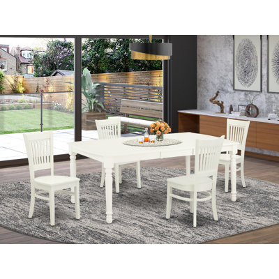 Ensemble de table de salle à manger 5 pièces pour 4 personnes comprenant une table de cuisine rectangulaire avec rallonge papillon et 4 chaises de coin-repas, 42 po x 78 po, lin blanc