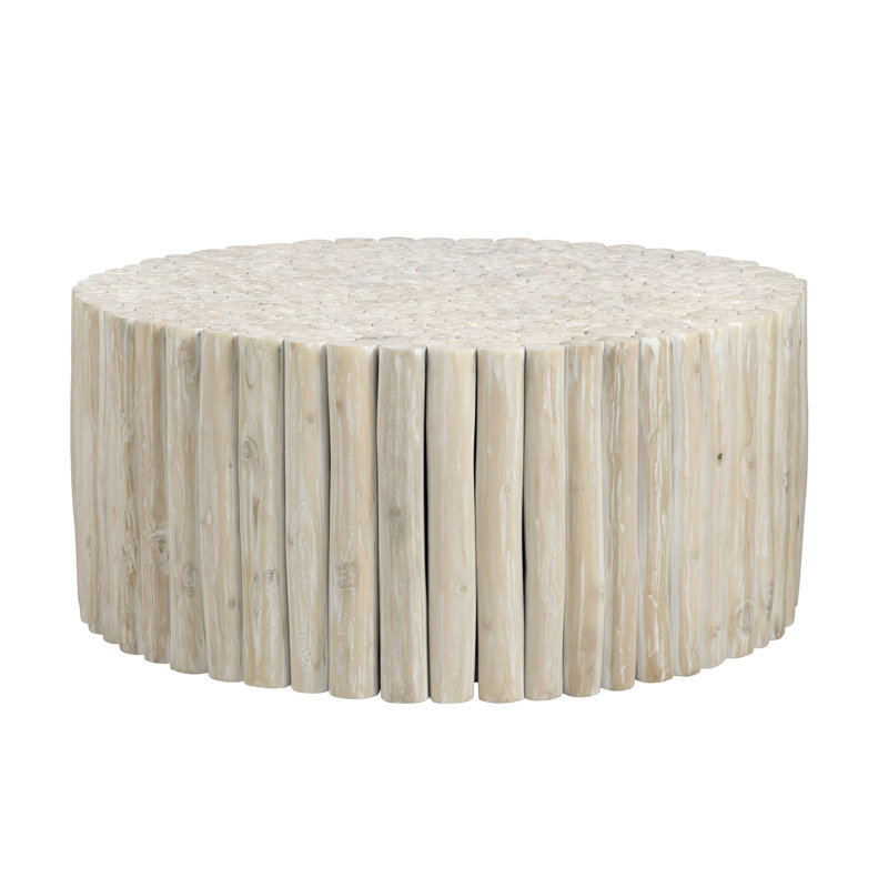 Tan Solid Wood Round Cocktail Coffee Table