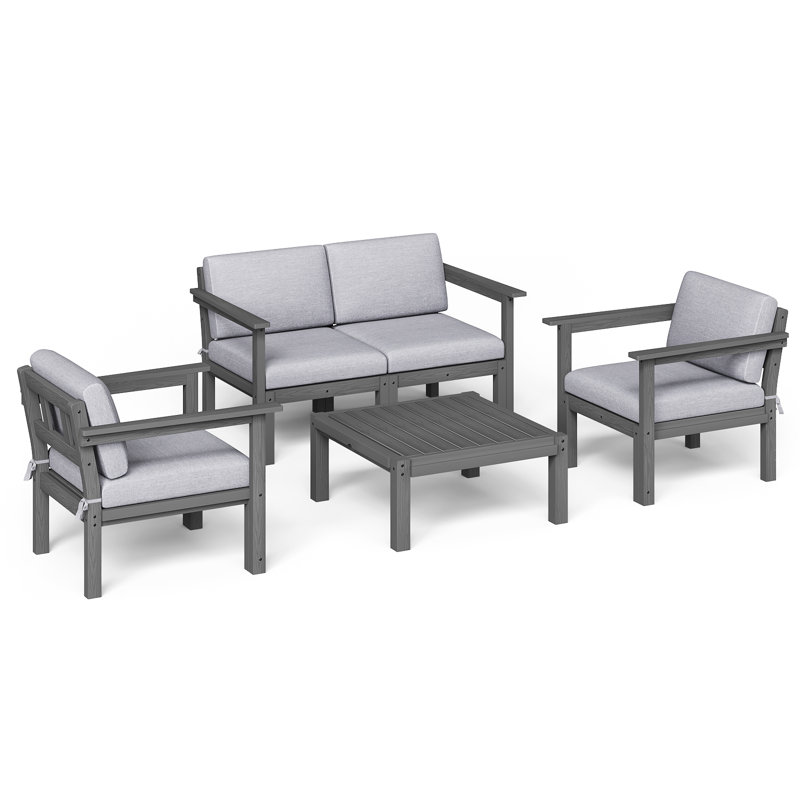 4 - Person Modular Patio Conversation Sets With Cushions, 5-Piece Outdoor All-Weather Waterproof HIPS Sofa Seating Group, Gray
