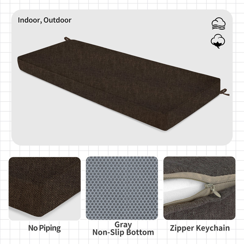 1'' H Customizable Bench Cushion For Indoor/Outdoor Furniture/Chair/Window Seat, Premium 75D High-Resilience Foam, Dark Brown