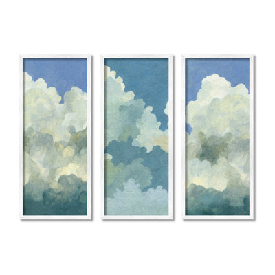 «Puffy White Clouds Clear Daytime Sky WaterColoured Détail» par Emma Caroline - ensemble de 3 peintures sur toile