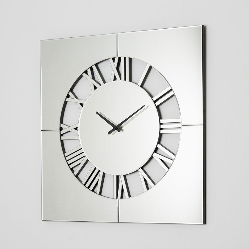 Josy 80cm Mirror Wall Clock for Living Room Decor, Modern Wall Clock for Bedroom, Silver