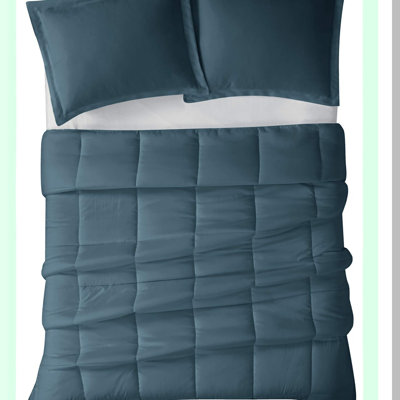Heritage Comfort Dark Blue Microfiber Set - 3 Piece Solid Comforter & Sham Collection for Easy Care and Cozy Nights.