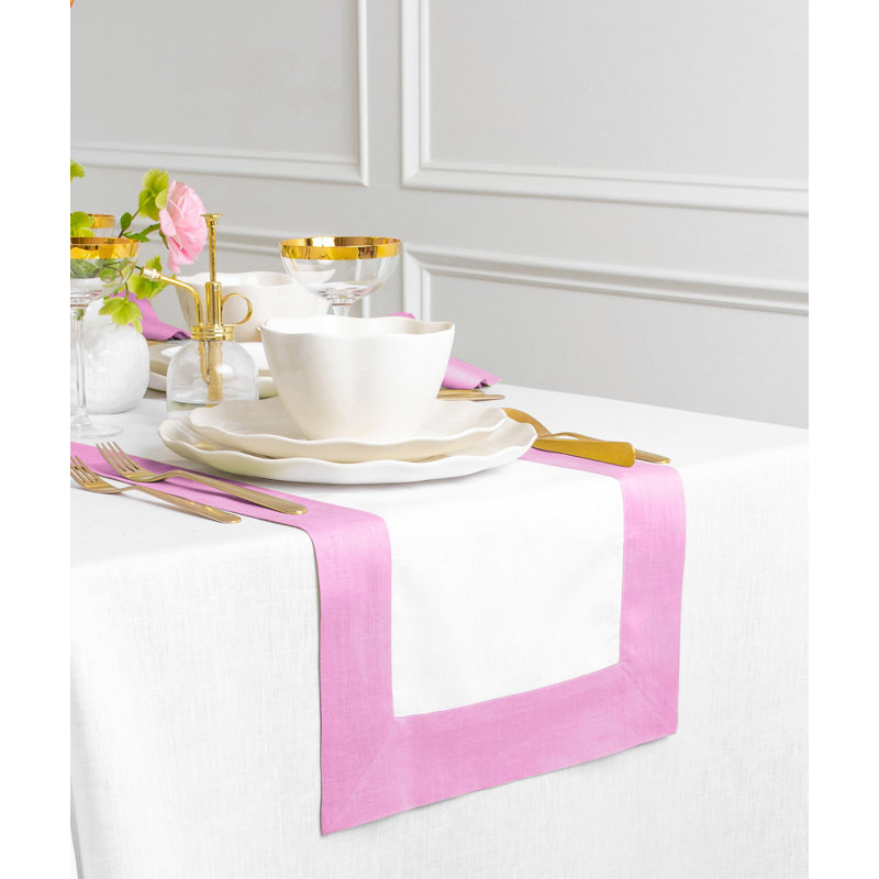 Contempo - 100% Pure Linen Table Runner, 60" x 14", Violet/White