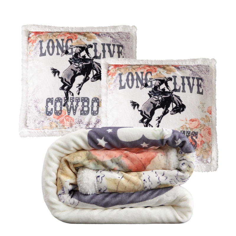 Ensemble de 2 jetés Campfire Sherpa Western Southwestern Lodge, Vive les Cowboys