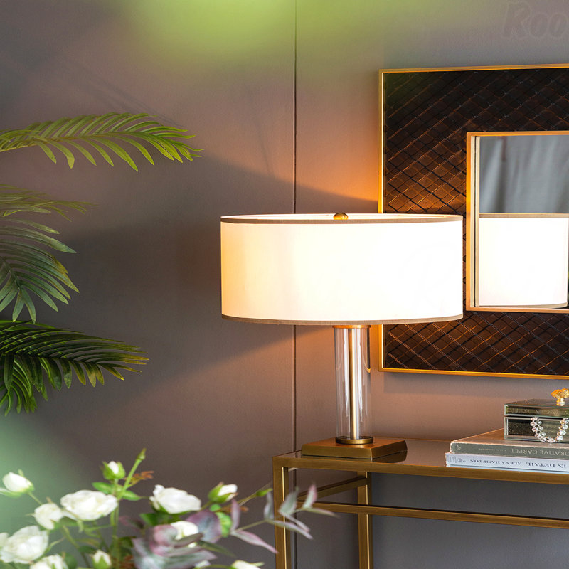 Lampe de table - avec cylindre en verre et base piédestal