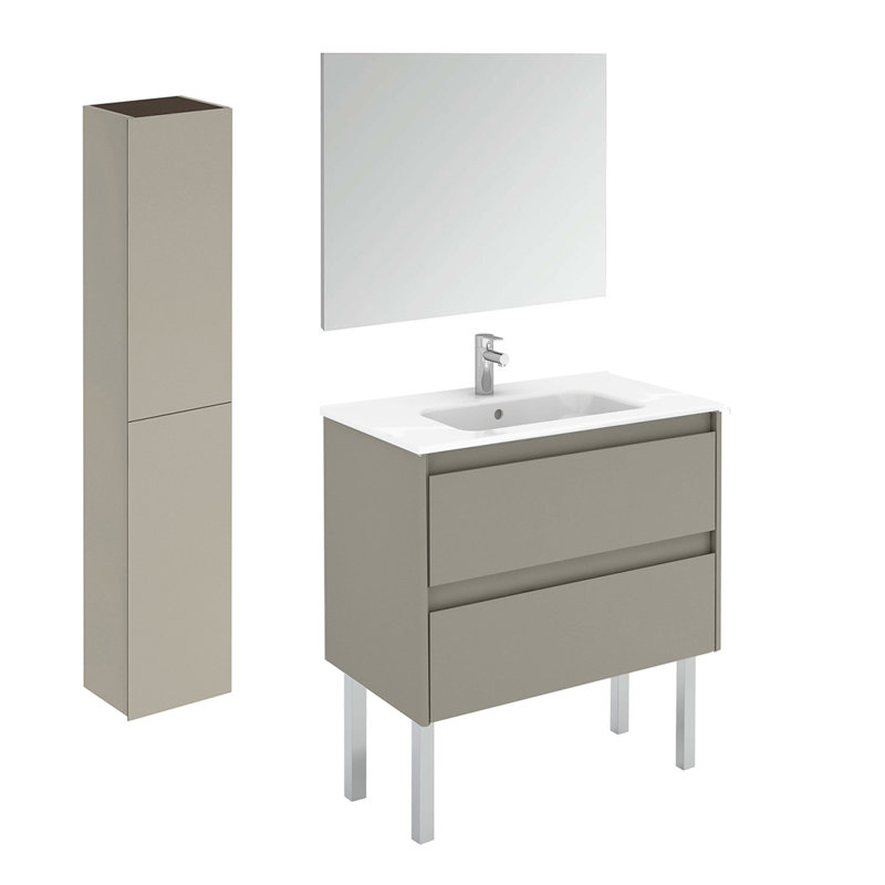 Ambra 31.7'' Single Bathroom Vanity with Ceramic Top with Mirror, Matte Sand
